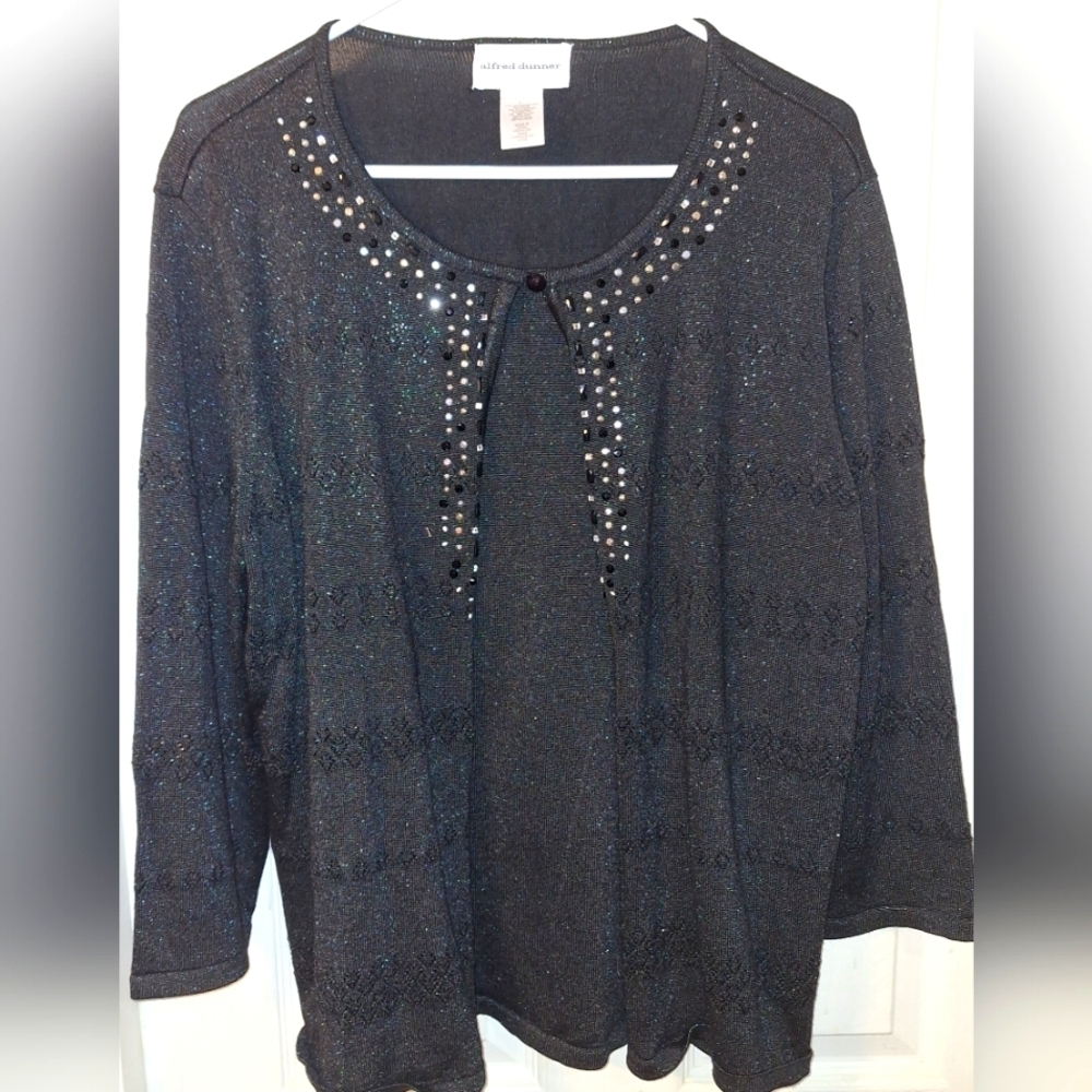 Alfred Dunner Black Embellished Blouse Sweater